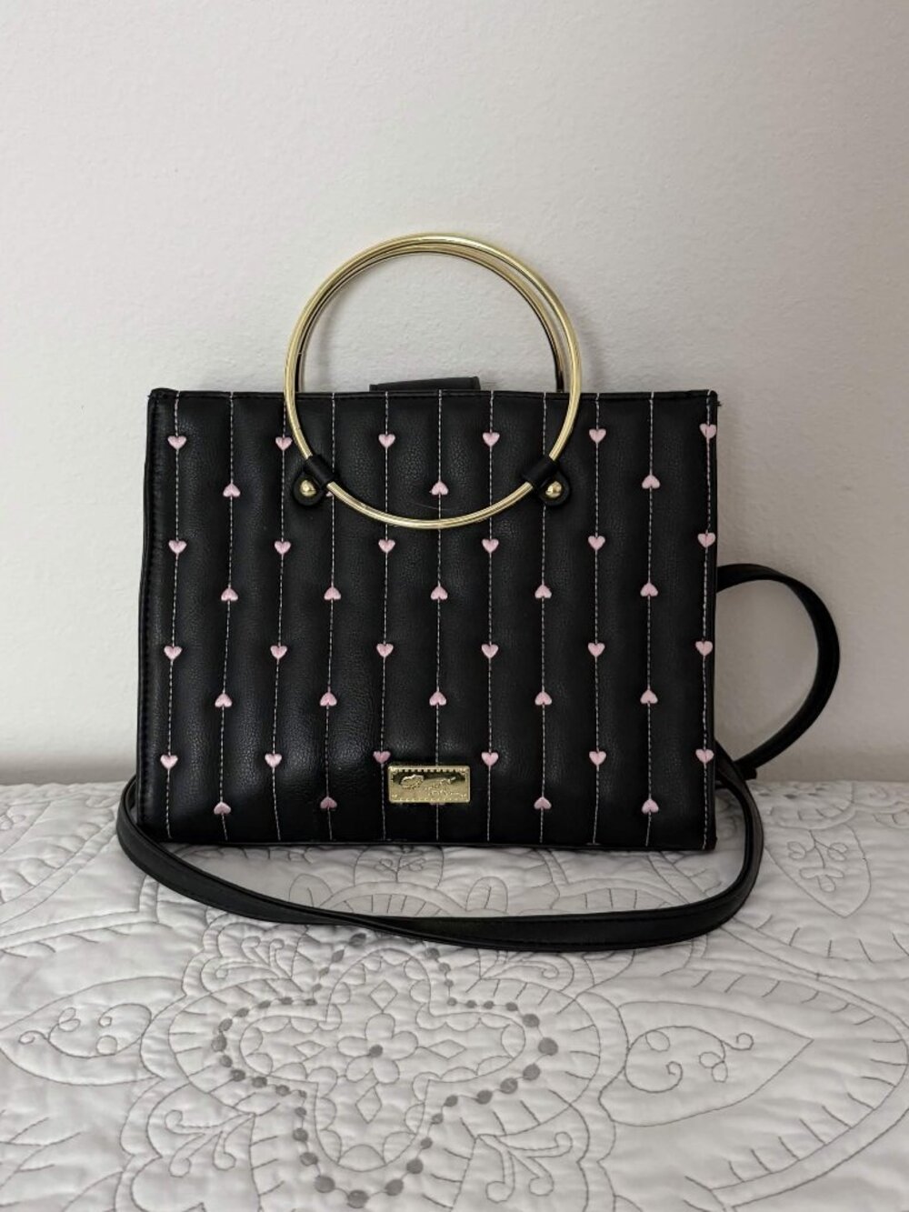 Betsey Johnson Black & Pink Cushion Crossbody Bag